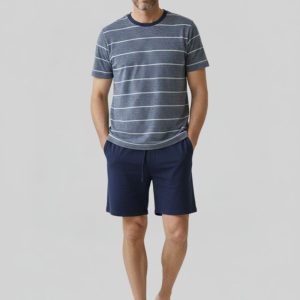 Pijama corto hombre Eos gris y marino en MicroModal®