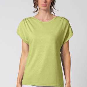 Camiseta cuello barco mujer con manga fruncida