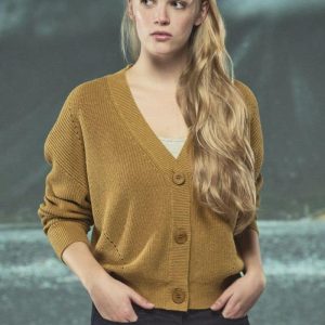 Chaqueta de punto con cuello pico de algodón orgánico y cáñamo