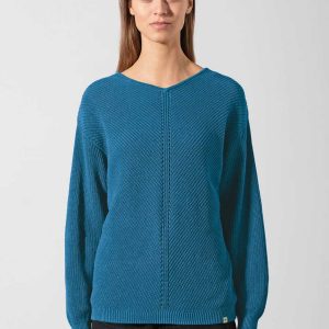 Jersey cuello pico mujer de cáñamo y algodón ecológico