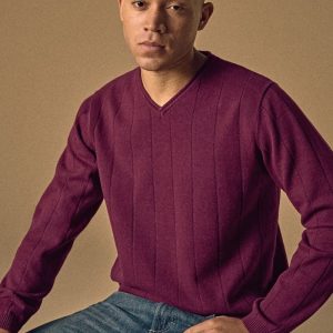 Jersey punto cuello pico de rayas anchas para hombre