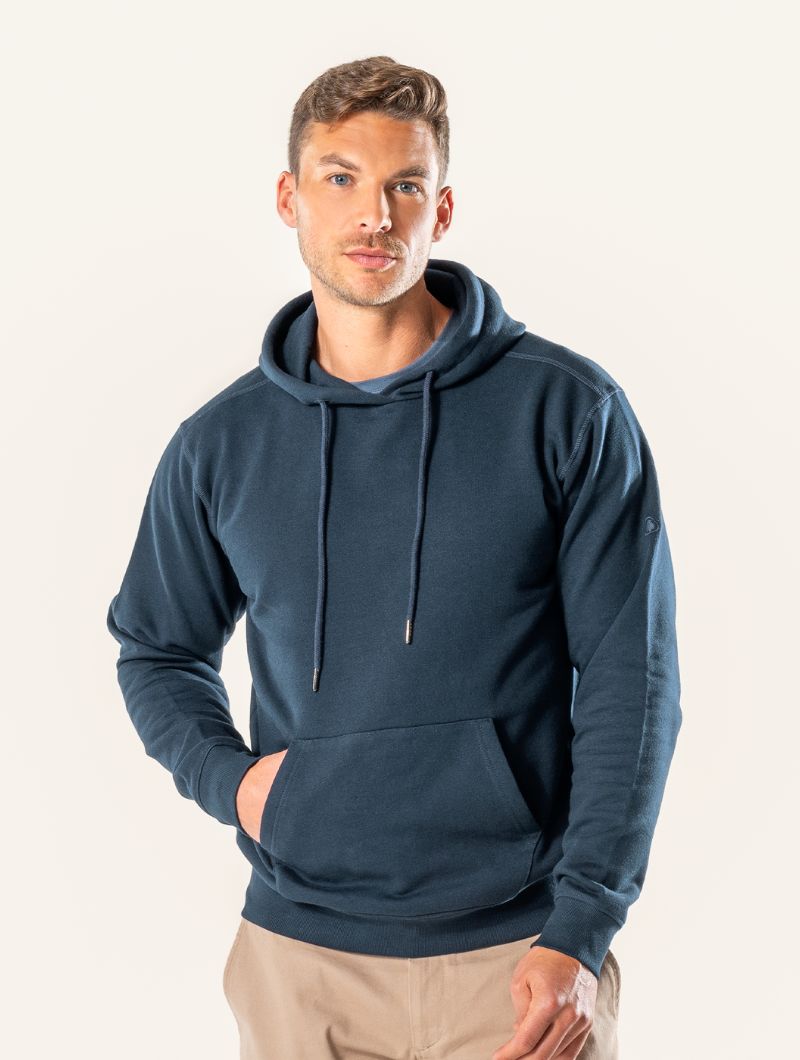 Sudadera azul con capucha 100% algodón orgánico para hombre