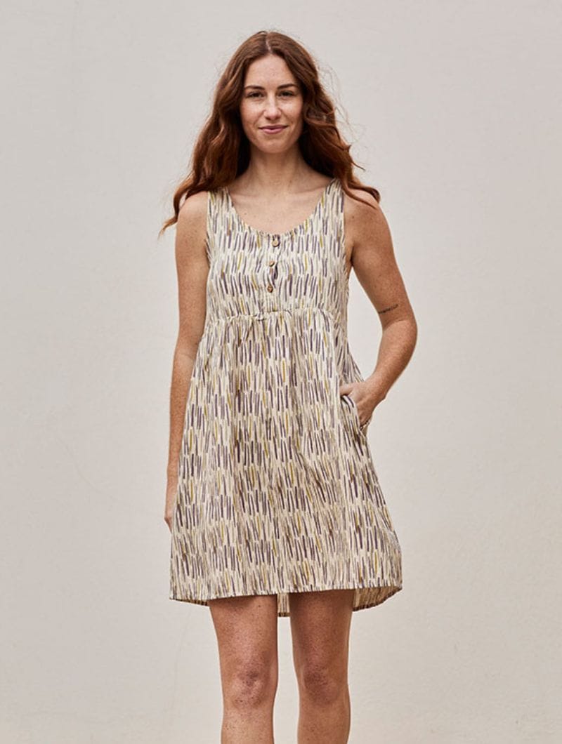 Vestido corte imperio beige de lino estampado selva - Imagen 2